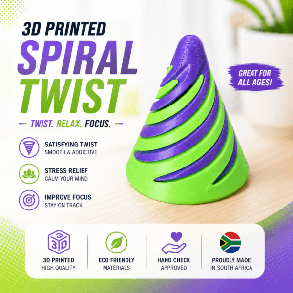 3D printed Spiral Illusion Fidget Toy with hypnotic spiral optical illusion design for stress relief and desk entertainment.